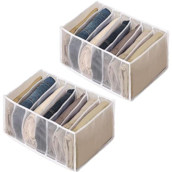 2PCS Washable Wardrobe Clothes Organizer, 7 Grids Foldable Visible Closet Organi